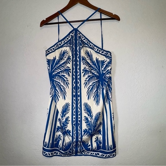 Tropical Blue Palm Tree Print Mini Dress - Picture 2 of 10